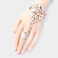 Crystal Teardrop Floral Hand Chain Evening Bracelet