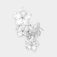 Triple Metal Bloom Flower Drop Earrings