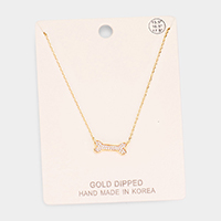 Gold Dipped CZ Pave Dog Bone Pendant Necklace
