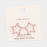 Gold Dipped Cubic Zirconia Open Star Stud Earrings