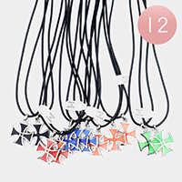 12PCS - Cross Pendant Cord Necklaces