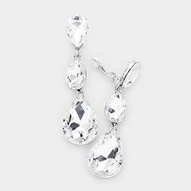 Teardrop Glass Crystal Drop Evening Clip On Earrings