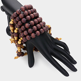 Multi Strand Wood Ball Cluster Vine Stretch Bracelet
