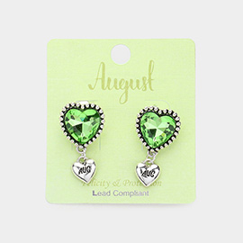 August - Birthstone Heart Dangle Clip On Earrings