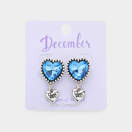December - Birthstone Heart Dangle Clip On Earrings