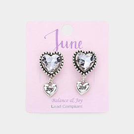 June - Birthstone Heart Dangle Clip On Earrings