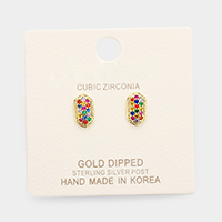Gold Dipped CZ Colorful Stone Pave Stud Earrings