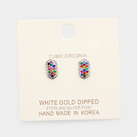 White Gold Dipped CZ Colorful Stone Pave Stud Earrings