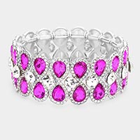 Teardrop Glass Crystal Pave Stretch Evening Bracelet