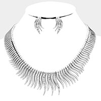 Rhinestone Curved Metal Bar Collar Necklace