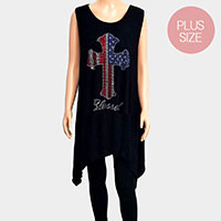 Blessed Cross Crystal Embellished Plus Size Sleeveless Top