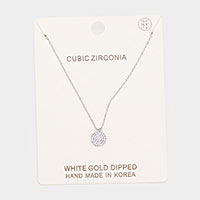 White Gold Dipped CZ Pave Pendant Necklace 