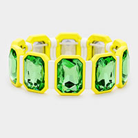 Emerald Cut Glass Crystal Resin Bezel Stretch Bracelet 