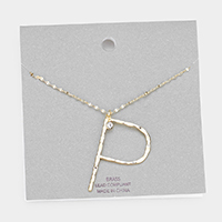 Brass -P- Monogram Metal Pendant Long Necklace