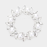 Pearl Crystal Floral Pin Brooch