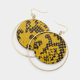 Snake Patterned Faux Leather Round Dangle Earrings