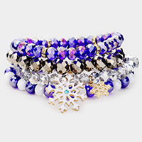 4PCS - Snowflake Crystal Bead Stretch Layered Bracelets