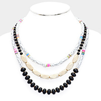 Colorful Disc Bead Wood Layered Necklace  
