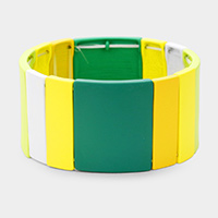 Color Block Metal Rectangle Stretch Bracelet 