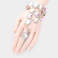 Teardrop Crystal Rhinestone Pave Hand Chain Evening Bracelet