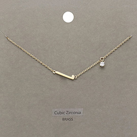 Brass Metal Cubic Zirconia Monogram Pendant Necklace