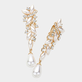 Pearl Crystal Drop Clip On Earrings