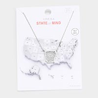 White Gold Dipped Arkansas State Pendant Necklace