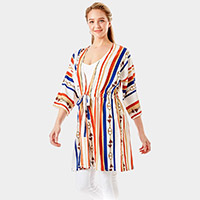 Multi Color Stripe Cover Up Kimono Poncho