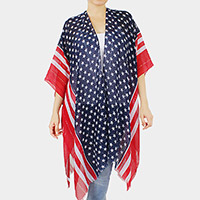 American Flag Print Kimono Poncho