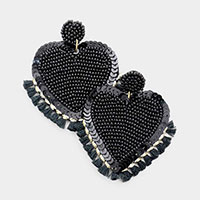 Seed Bead Heart Tassel Trim Earrings