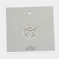 Brass Metal Open Circle Star Pendant Necklace 
