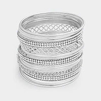 13PCS -  Rhinestone Cut Out Metal Bangle Layered Bracelets