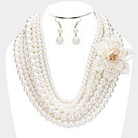 Elegant Multi Layered Flower Strand Pearl Necklace 