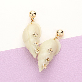 Rhinestone Shell Dangle Earrings