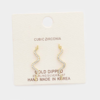 Gold Dipped Cz Snake Drop Sterling Silver Post Earrings 
