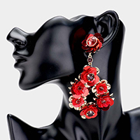 Sequin Metal Bloom Flower Dangle Earrings 