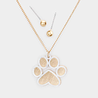 Two Tone Brass Metal Paw Pendant Necklace