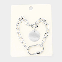 Cut Out Oval Metal Disc Charm Chain Link Bracelet