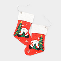 Santa Claus Christmas Socks Print Metal Earrings