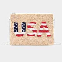American USA Flag Seed Bead Crossbody / Clutch Bag