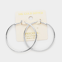 14K White Gold Dipped 1.8 Inch Hypoallergenic Hoop Earrings