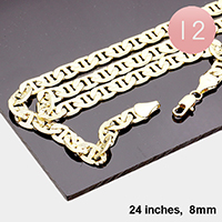 12PCS - 24 INCH, 8mm Gold Plated Concave Textured Mariner Chain Necklaces