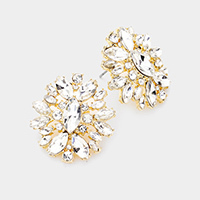 Floral Round Marquise Stone Evening Stud Earrings