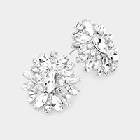 Floral Round Marquise Stone Evening Stud Earrings
