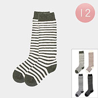 12Pairs - Striped Knee High Socks