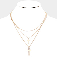 Metal Cross Pendant Layered Necklace
