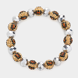 Leopard Pattern Shamballa Ball Faceted Bead Stretch Bracelet