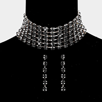 6Rows Round Stone Choker Necklace 