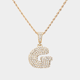 -G- Rhinestone Monogram Pendant Brass Chain Necklace