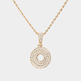 -O- Rhinestone Monogram Pendant Brass Chain Necklace